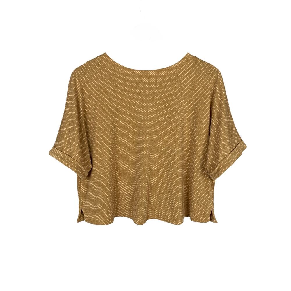 New Adrianna Papell Blouse Short Sleeve Oversized Tan Polka Dot Top Women's S